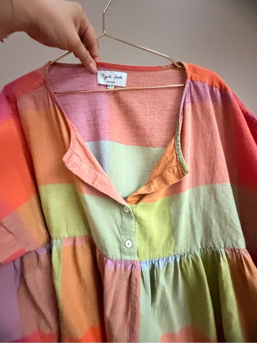 Rujuta Sheth Marni Plaid Swing Top - Multi-Color Short-Sleeve Women’s Top - Picture 6 of 6